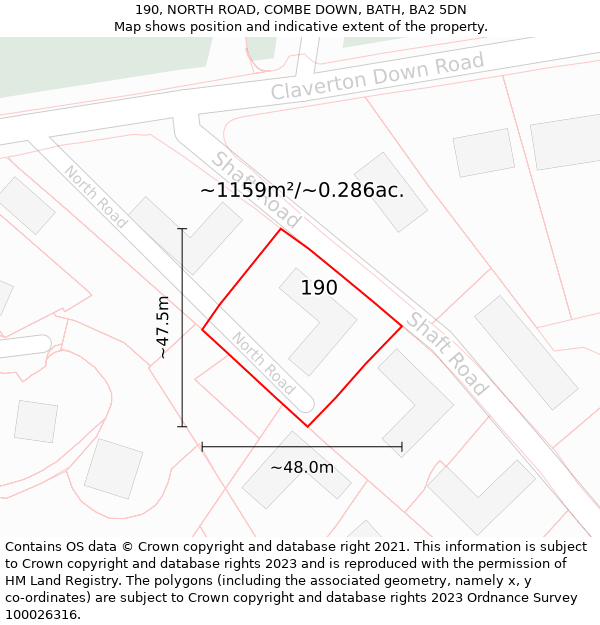 190, NORTH ROAD, COMBE DOWN, BATH, BA2 5DN: Plot and title map