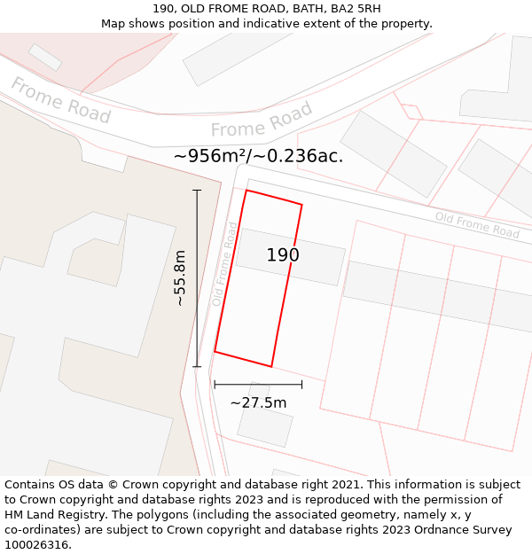 190, OLD FROME ROAD, BATH, BA2 5RH: Plot and title map