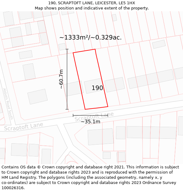 190, SCRAPTOFT LANE, LEICESTER, LE5 1HX: Plot and title map