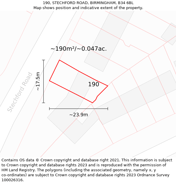 190, STECHFORD ROAD, BIRMINGHAM, B34 6BL: Plot and title map