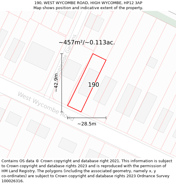 190, WEST WYCOMBE ROAD, HIGH WYCOMBE, HP12 3AP: Plot and title map