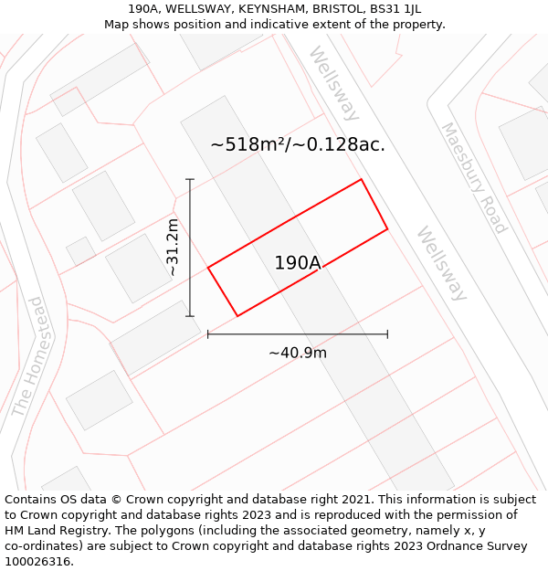 190A, WELLSWAY, KEYNSHAM, BRISTOL, BS31 1JL: Plot and title map