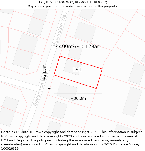 191, BEVERSTON WAY, PLYMOUTH, PL6 7EQ: Plot and title map