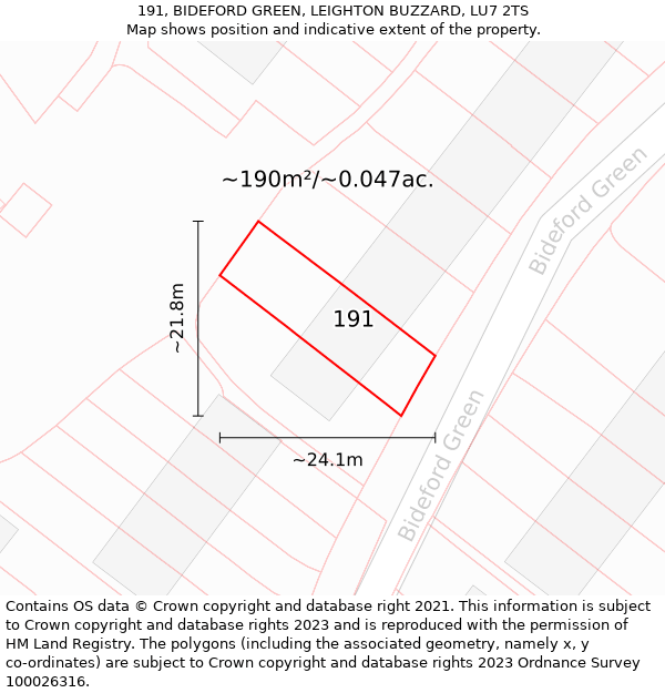 191, BIDEFORD GREEN, LEIGHTON BUZZARD, LU7 2TS: Plot and title map