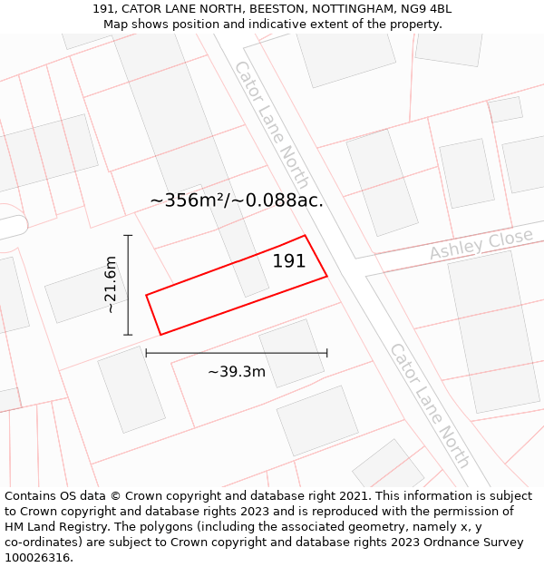 191, CATOR LANE NORTH, BEESTON, NOTTINGHAM, NG9 4BL: Plot and title map