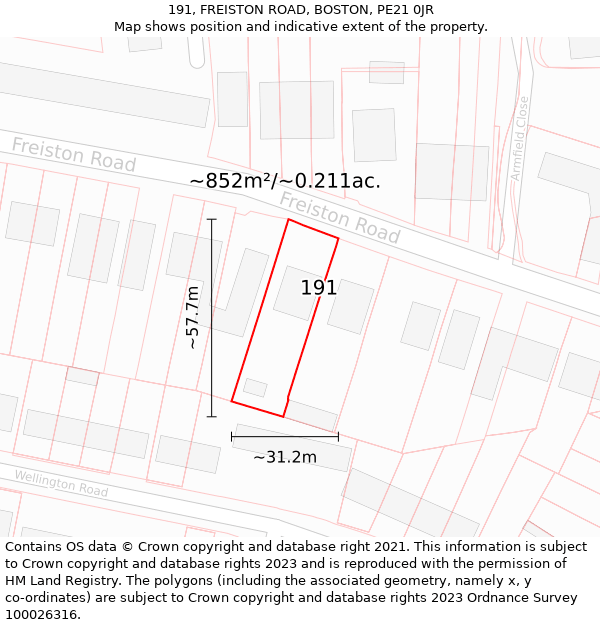 191, FREISTON ROAD, BOSTON, PE21 0JR: Plot and title map