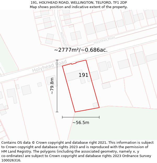 191, HOLYHEAD ROAD, WELLINGTON, TELFORD, TF1 2DP: Plot and title map