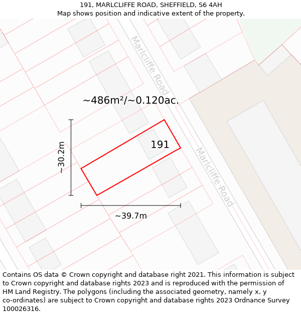 191, MARLCLIFFE ROAD, SHEFFIELD, S6 4AH: Plot and title map