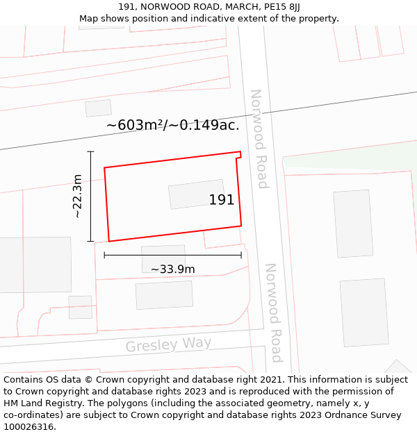 191, NORWOOD ROAD, MARCH, PE15 8JJ: Plot and title map