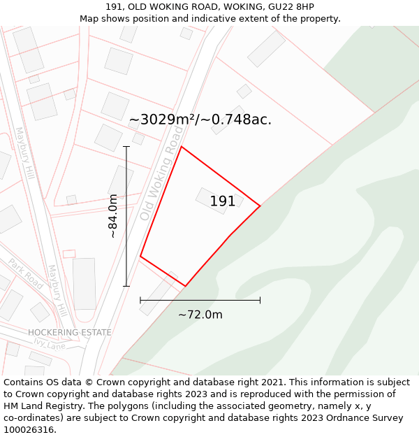 191, OLD WOKING ROAD, WOKING, GU22 8HP: Plot and title map