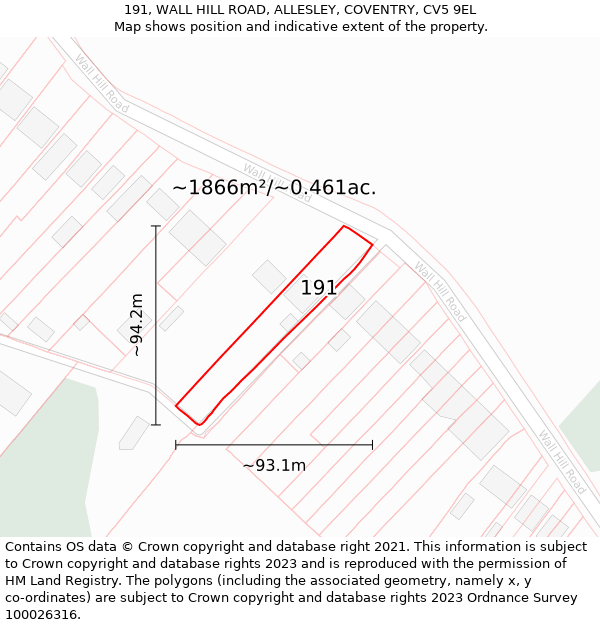 191, WALL HILL ROAD, ALLESLEY, COVENTRY, CV5 9EL: Plot and title map