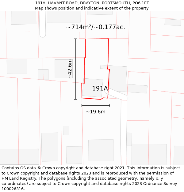 191A, HAVANT ROAD, DRAYTON, PORTSMOUTH, PO6 1EE: Plot and title map