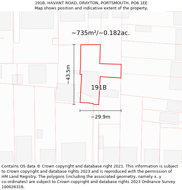 191B, HAVANT ROAD, DRAYTON, PORTSMOUTH, PO6 1EE: Plot and title map