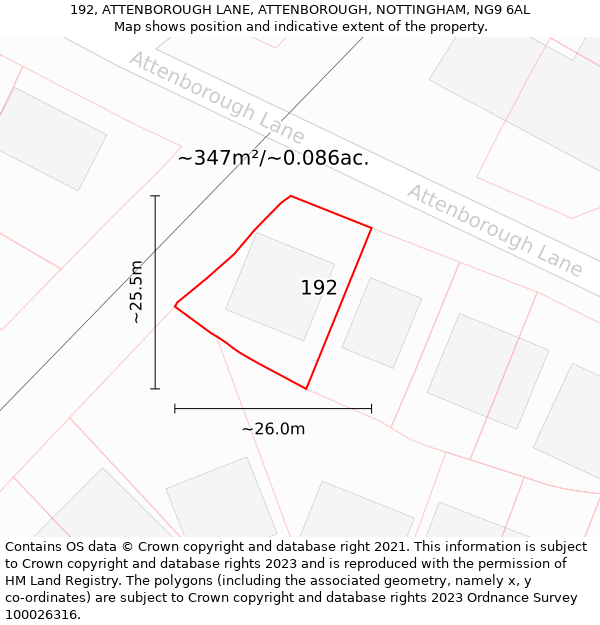 192, ATTENBOROUGH LANE, ATTENBOROUGH, NOTTINGHAM, NG9 6AL: Plot and title map