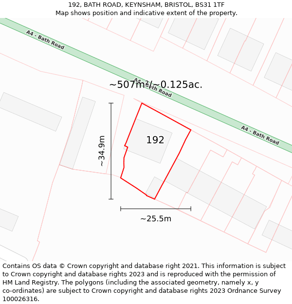 192, BATH ROAD, KEYNSHAM, BRISTOL, BS31 1TF: Plot and title map