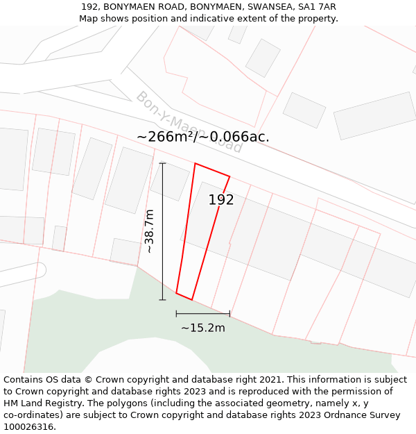 192, BONYMAEN ROAD, BONYMAEN, SWANSEA, SA1 7AR: Plot and title map