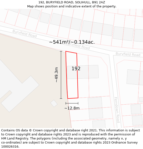 192, BURYFIELD ROAD, SOLIHULL, B91 2AZ: Plot and title map