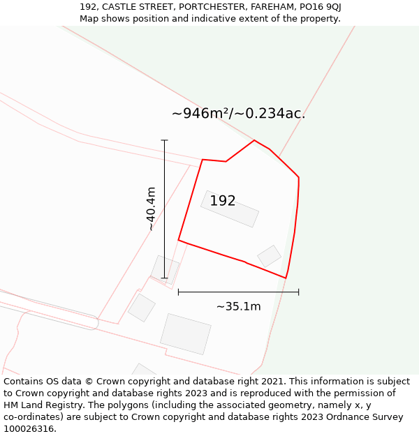 192, CASTLE STREET, PORTCHESTER, FAREHAM, PO16 9QJ: Plot and title map