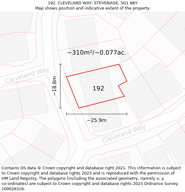 192, CLEVELAND WAY, STEVENAGE, SG1 6BY: Plot and title map