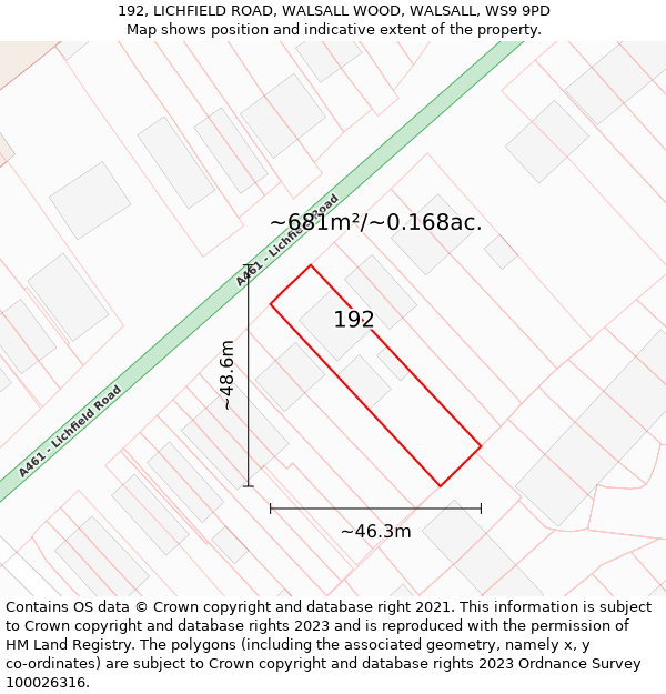 192, LICHFIELD ROAD, WALSALL WOOD, WALSALL, WS9 9PD: Plot and title map