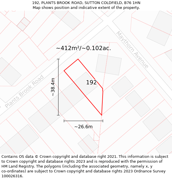 192, PLANTS BROOK ROAD, SUTTON COLDFIELD, B76 1HN: Plot and title map