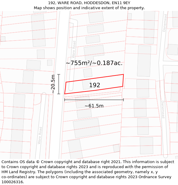 192, WARE ROAD, HODDESDON, EN11 9EY: Plot and title map