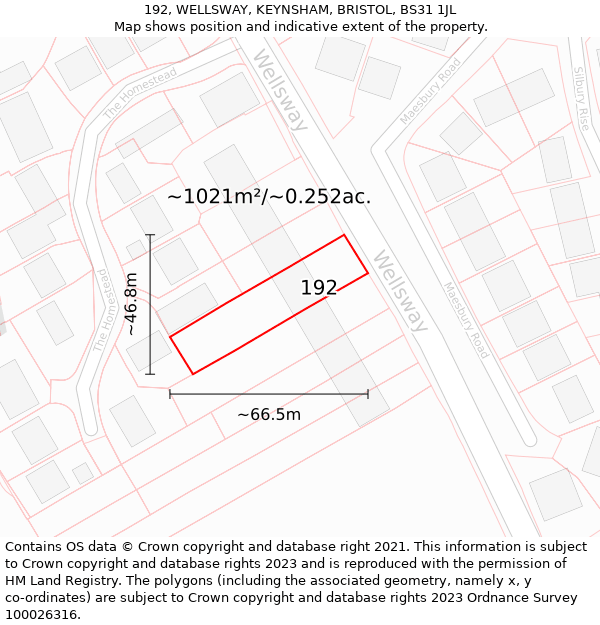 192, WELLSWAY, KEYNSHAM, BRISTOL, BS31 1JL: Plot and title map