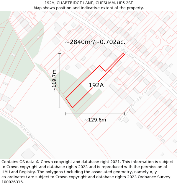 192A, CHARTRIDGE LANE, CHESHAM, HP5 2SE: Plot and title map