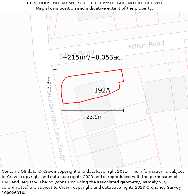 192A, HORSENDEN LANE SOUTH, PERIVALE, GREENFORD, UB6 7NT: Plot and title map