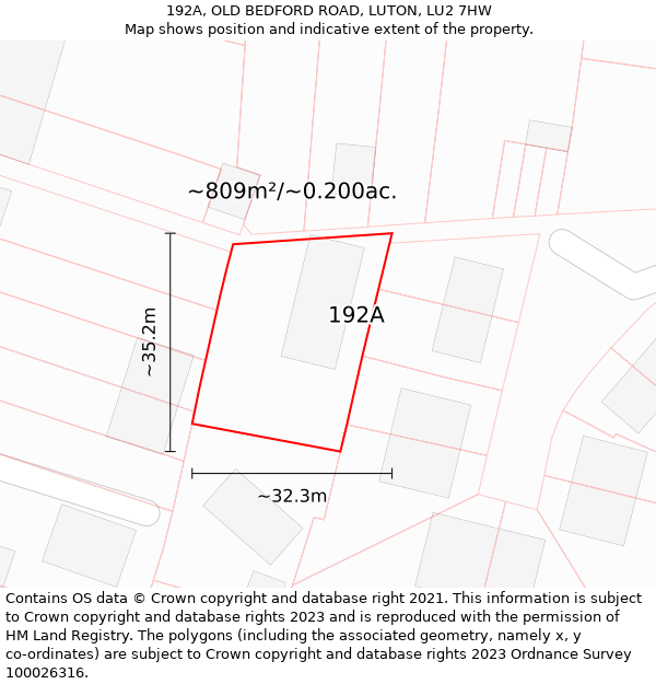 192A, OLD BEDFORD ROAD, LUTON, LU2 7HW: Plot and title map