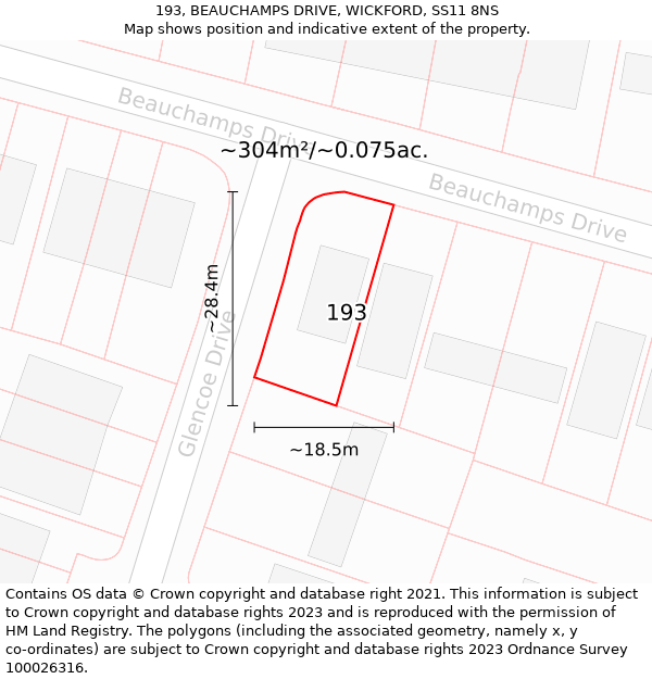 193, BEAUCHAMPS DRIVE, WICKFORD, SS11 8NS: Plot and title map