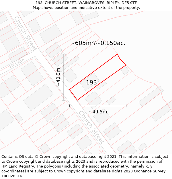 193, CHURCH STREET, WAINGROVES, RIPLEY, DE5 9TF: Plot and title map