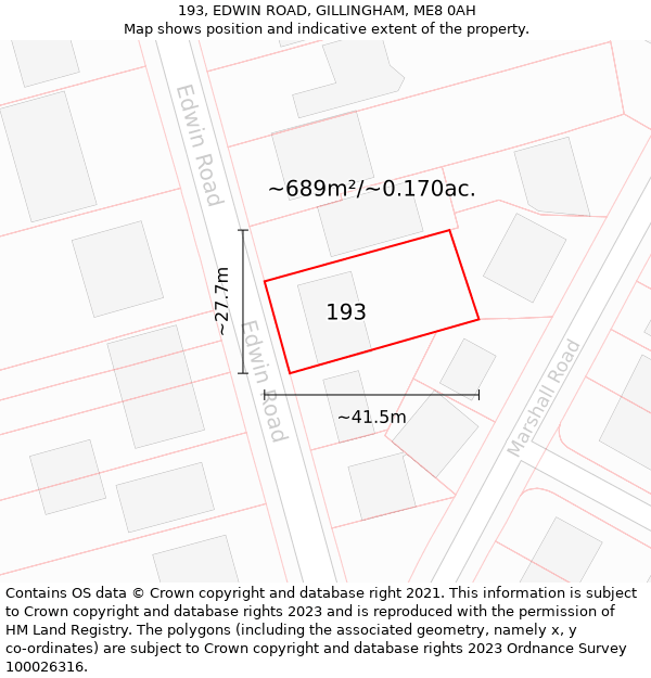 193, EDWIN ROAD, GILLINGHAM, ME8 0AH: Plot and title map