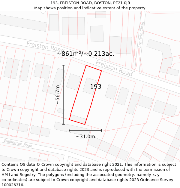 193, FREISTON ROAD, BOSTON, PE21 0JR: Plot and title map