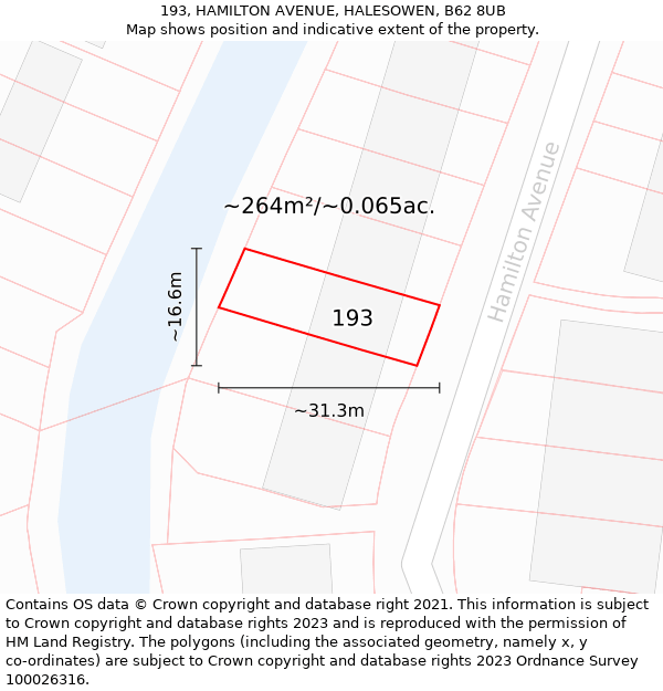 193, HAMILTON AVENUE, HALESOWEN, B62 8UB: Plot and title map