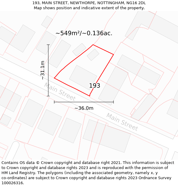 193, MAIN STREET, NEWTHORPE, NOTTINGHAM, NG16 2DL: Plot and title map