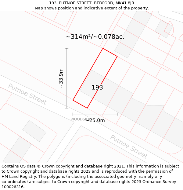 193, PUTNOE STREET, BEDFORD, MK41 8JR: Plot and title map