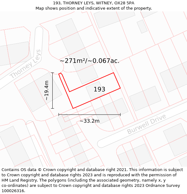 193, THORNEY LEYS, WITNEY, OX28 5PA: Plot and title map