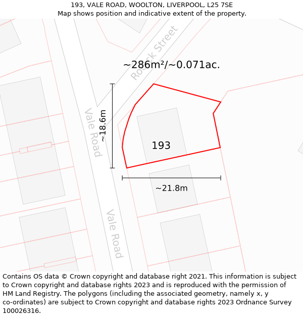 193, VALE ROAD, WOOLTON, LIVERPOOL, L25 7SE: Plot and title map