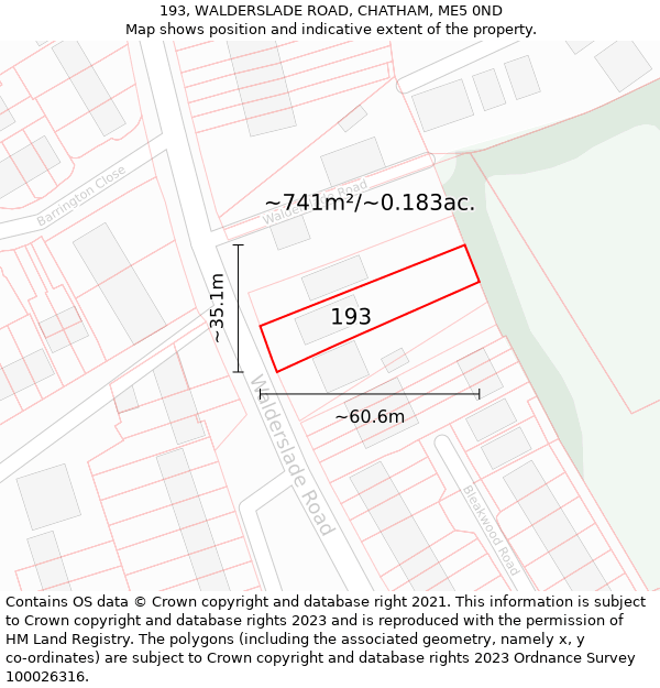 193, WALDERSLADE ROAD, CHATHAM, ME5 0ND: Plot and title map