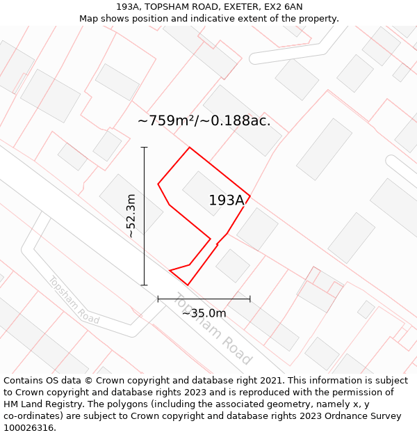 193A, TOPSHAM ROAD, EXETER, EX2 6AN: Plot and title map