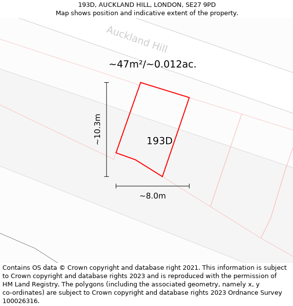193D, AUCKLAND HILL, LONDON, SE27 9PD: Plot and title map