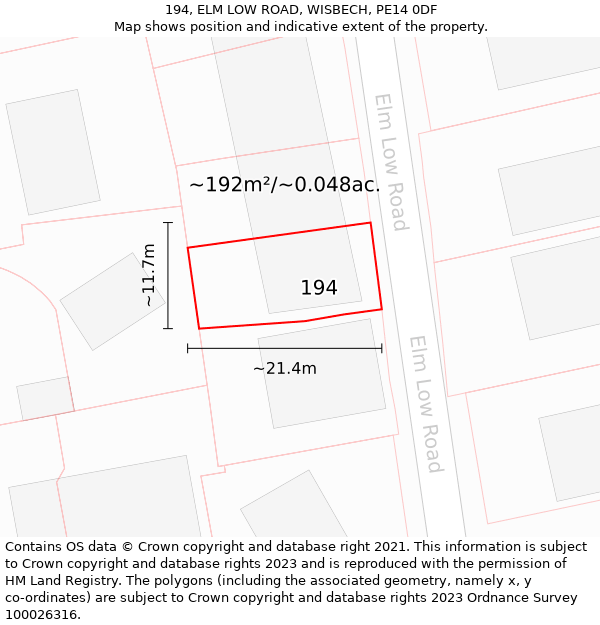 194, ELM LOW ROAD, WISBECH, PE14 0DF: Plot and title map
