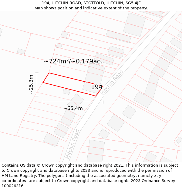 194, HITCHIN ROAD, STOTFOLD, HITCHIN, SG5 4JE: Plot and title map