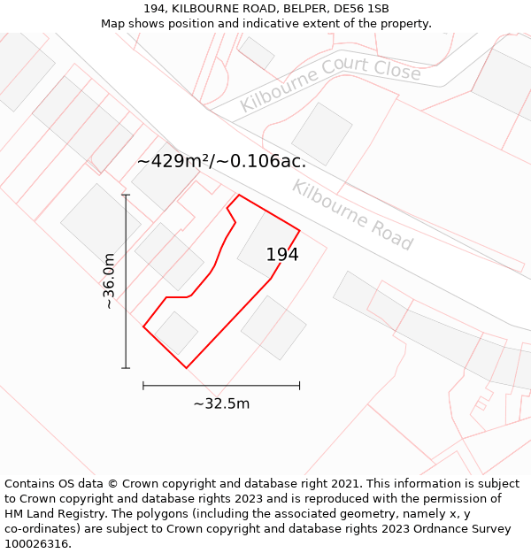 194, KILBOURNE ROAD, BELPER, DE56 1SB: Plot and title map