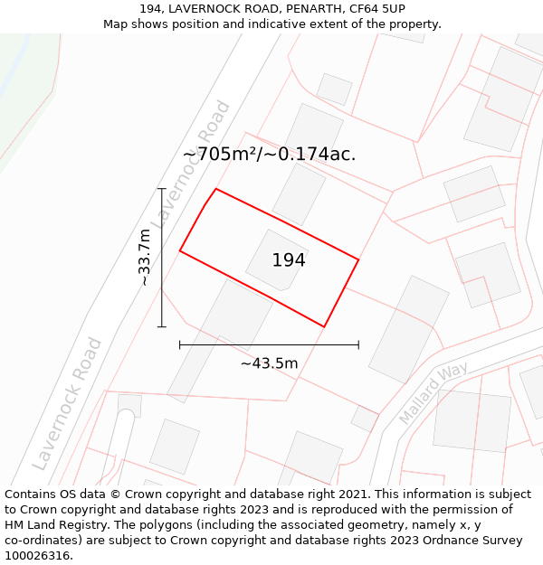 194, LAVERNOCK ROAD, PENARTH, CF64 5UP: Plot and title map