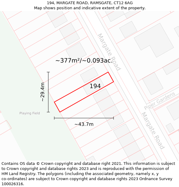 194, MARGATE ROAD, RAMSGATE, CT12 6AG: Plot and title map