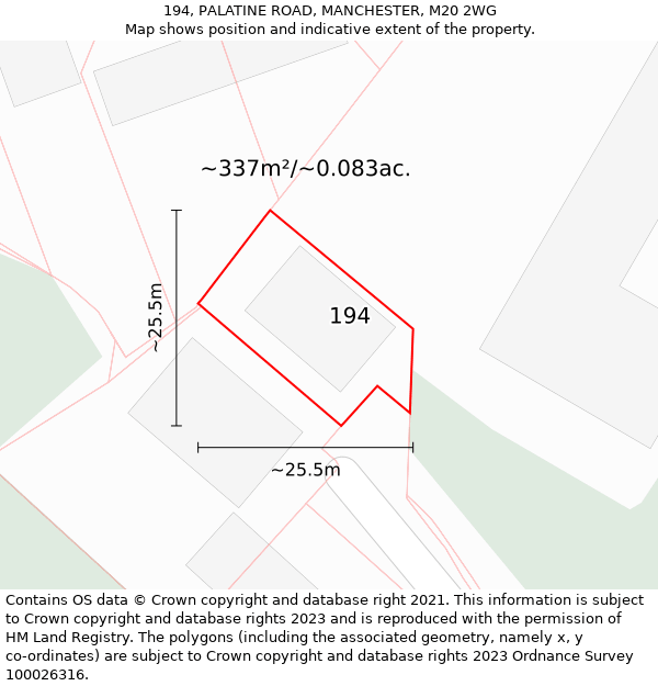 194, PALATINE ROAD, MANCHESTER, M20 2WG: Plot and title map