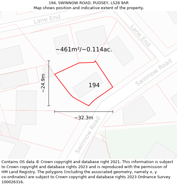 194, SWINNOW ROAD, PUDSEY, LS28 9AR: Plot and title map