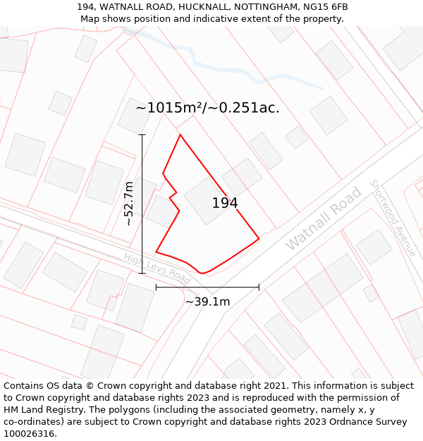 194, WATNALL ROAD, HUCKNALL, NOTTINGHAM, NG15 6FB: Plot and title map